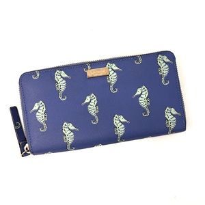 Kate Spade Neda Liberty Street Blue Seaponies Seahorse Zip Around Wallet